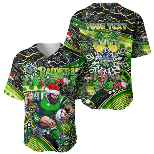Merry Christmas Raiders Baseball Jersey Aboriginal Santa Rugby Mascot - Canberra