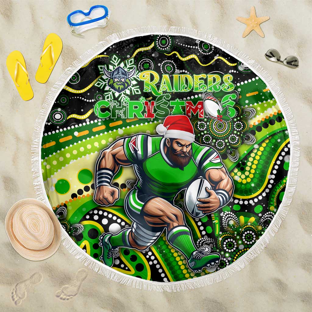 Merry Christmas Raiders Beach Blanket Aboriginal Santa Rugby Mascot - Canberra