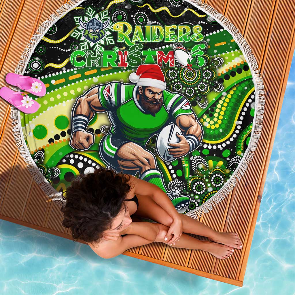 Merry Christmas Raiders Beach Blanket Aboriginal Santa Rugby Mascot - Canberra