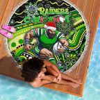 Merry Christmas Raiders Beach Blanket Aboriginal Santa Rugby Mascot - Canberra