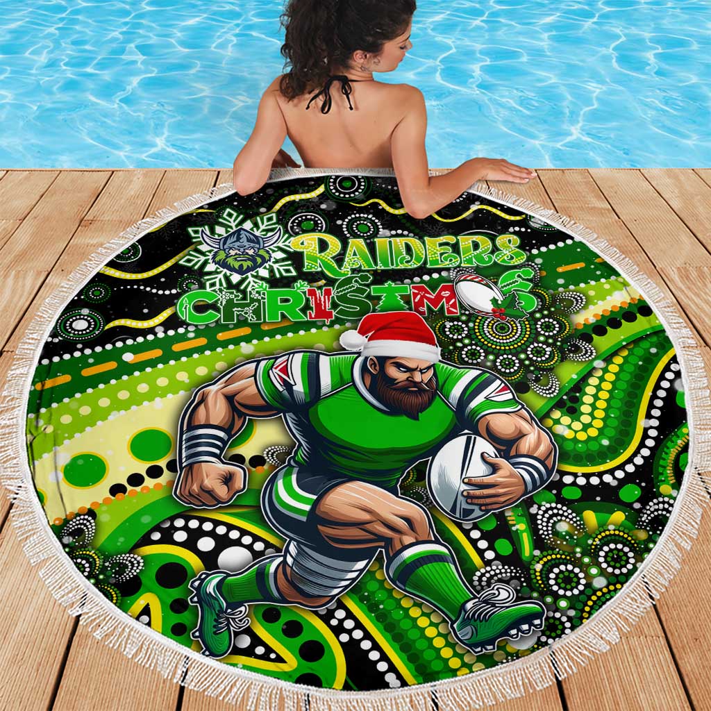 Merry Christmas Raiders Beach Blanket Aboriginal Santa Rugby Mascot - Canberra