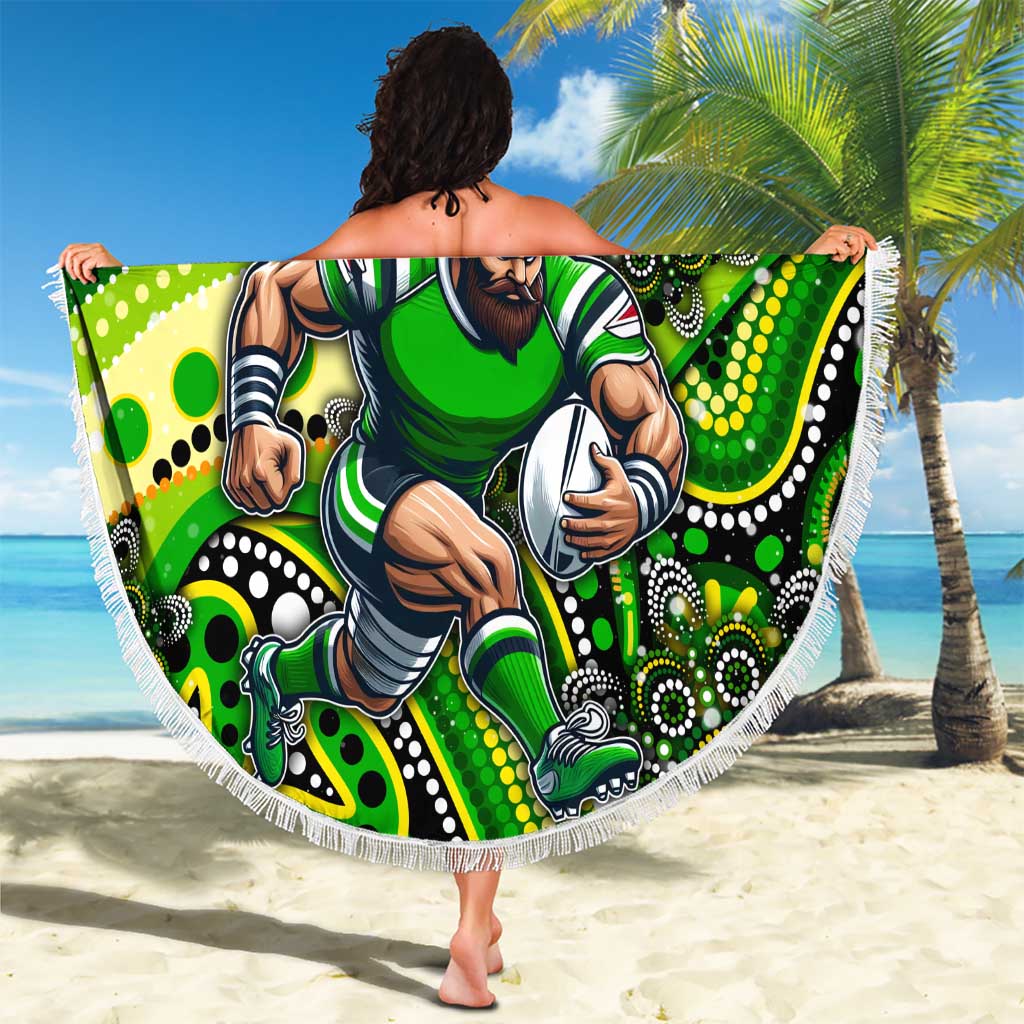Merry Christmas Raiders Beach Blanket Aboriginal Santa Rugby Mascot - Canberra