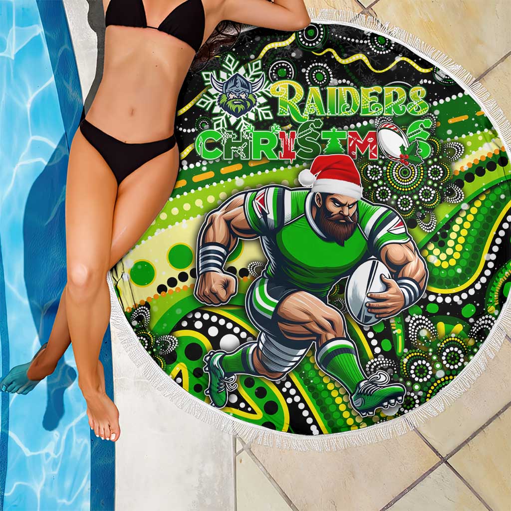 Merry Christmas Raiders Beach Blanket Aboriginal Santa Rugby Mascot - Canberra