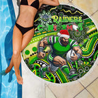 Merry Christmas Raiders Beach Blanket Aboriginal Santa Rugby Mascot - Canberra