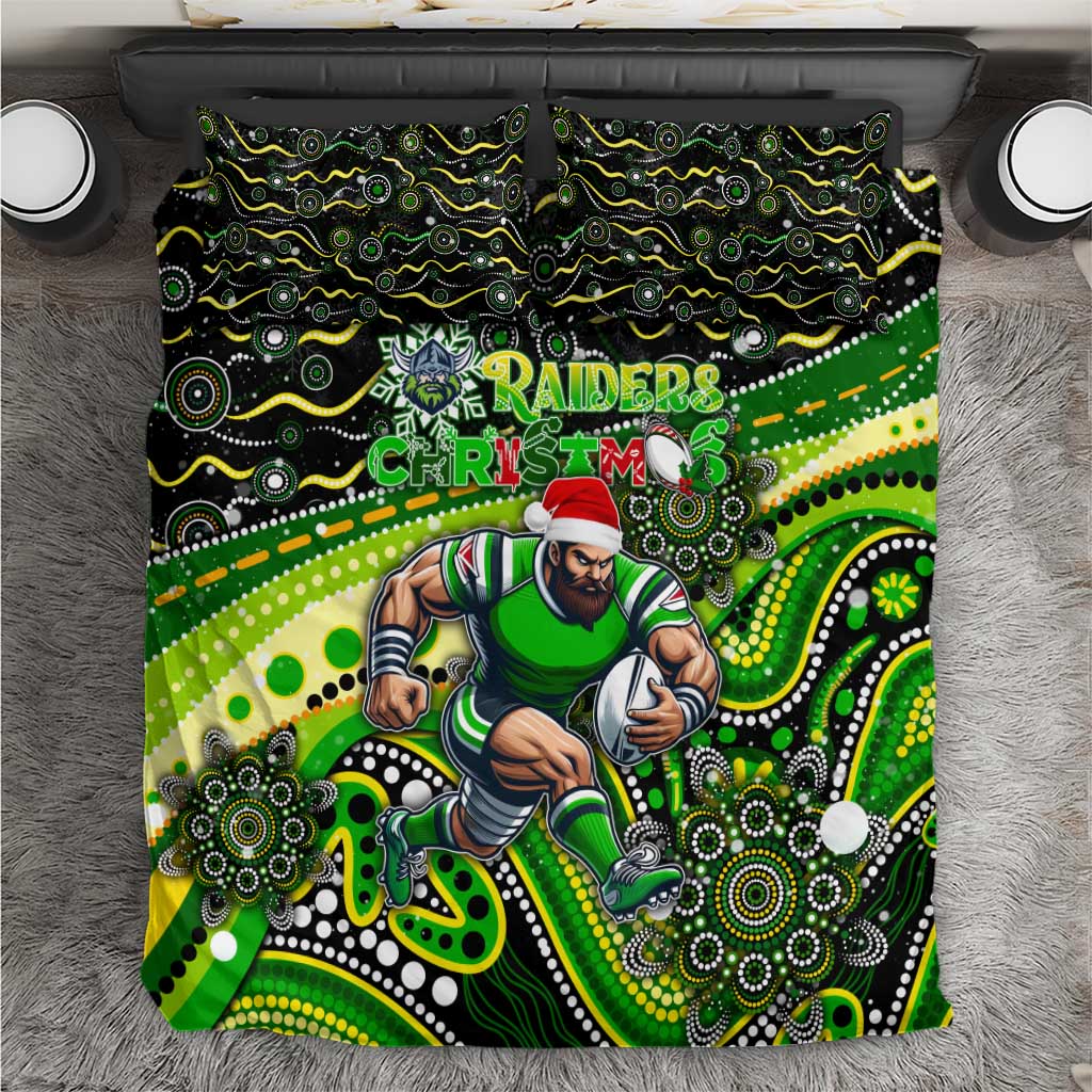 Merry Christmas Raiders Bedding Set Aboriginal Santa Rugby Mascot - Canberra