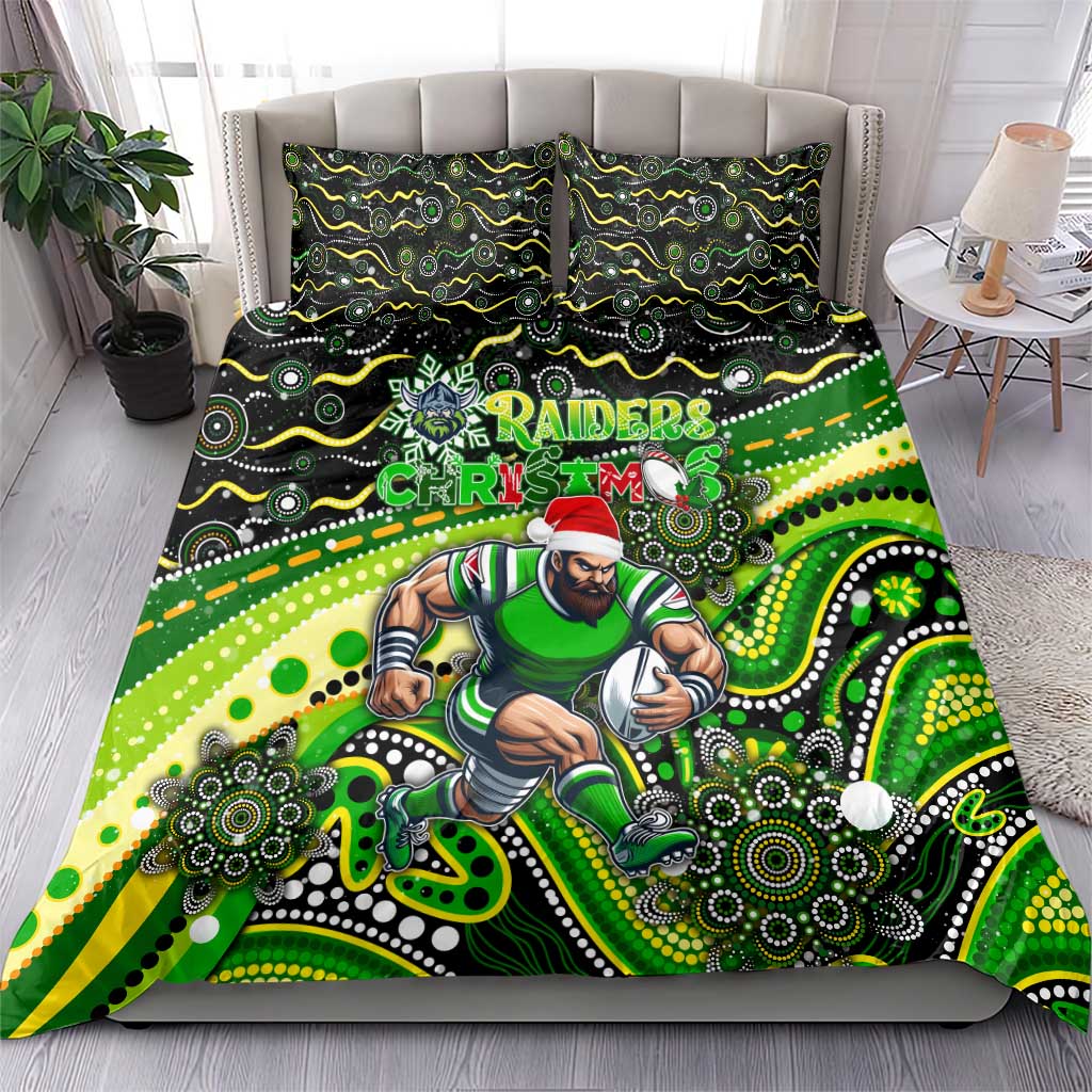 Merry Christmas Raiders Bedding Set Aboriginal Santa Rugby Mascot - Canberra