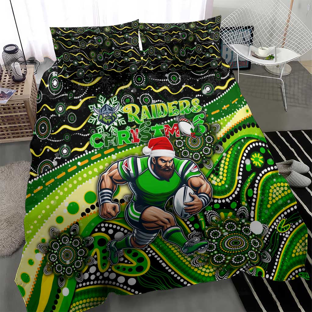 Merry Christmas Raiders Bedding Set Aboriginal Santa Rugby Mascot - Canberra