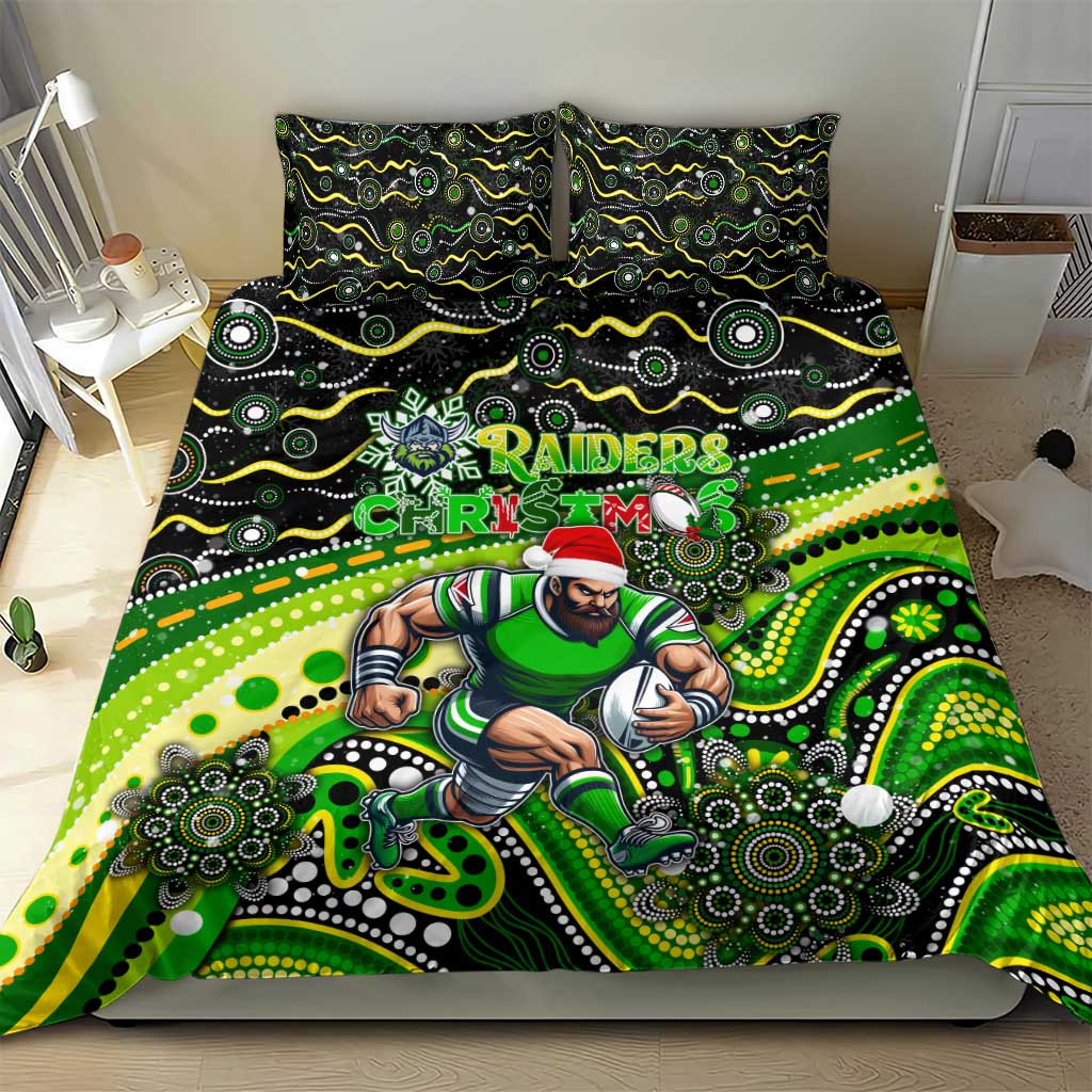 Merry Christmas Raiders Bedding Set Aboriginal Santa Rugby Mascot - Canberra