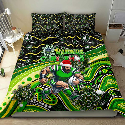 Merry Christmas Raiders Bedding Set Aboriginal Santa Rugby Mascot - Canberra
