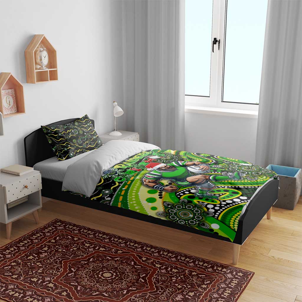 Merry Christmas Raiders Bedding Set Aboriginal Santa Rugby Mascot - Canberra