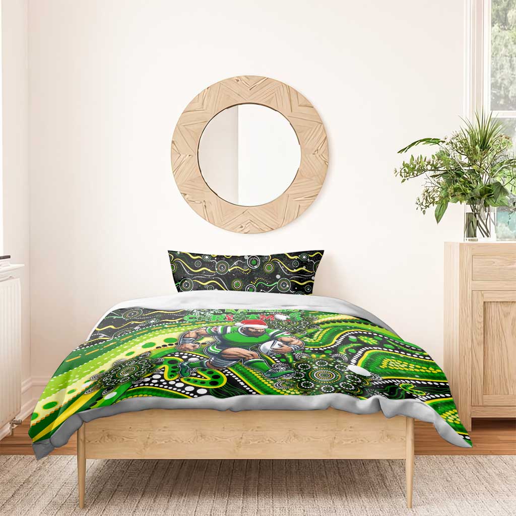 Merry Christmas Raiders Bedding Set Aboriginal Santa Rugby Mascot - Canberra