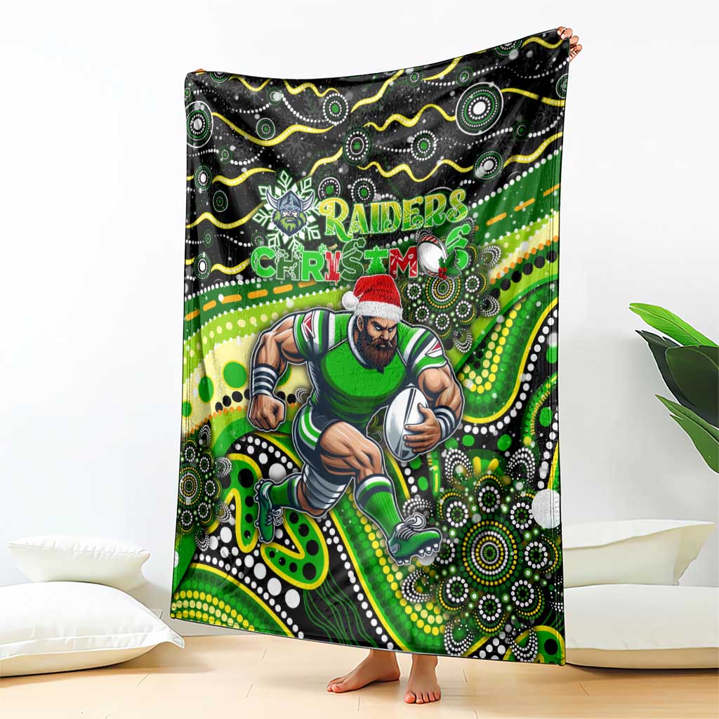 Merry Christmas Raiders Blanket Aboriginal Santa Rugby Mascot - Canberra