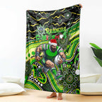 Merry Christmas Raiders Blanket Aboriginal Santa Rugby Mascot - Canberra