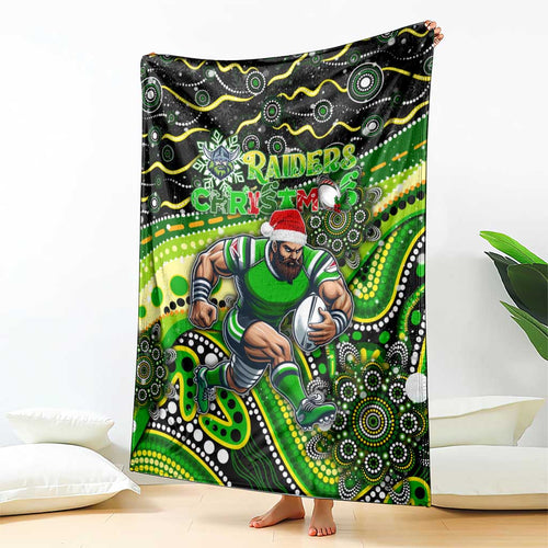 Merry Christmas Raiders Blanket Aboriginal Santa Rugby Mascot - Canberra