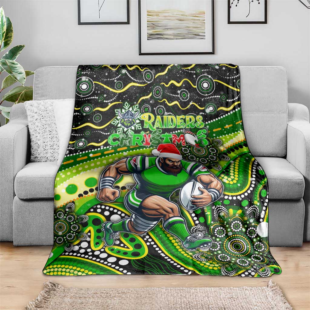 Merry Christmas Raiders Blanket Aboriginal Santa Rugby Mascot - Canberra