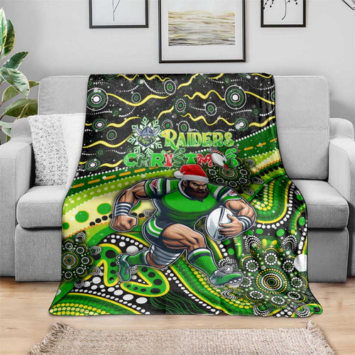 Merry Christmas Raiders Blanket Aboriginal Santa Rugby Mascot - Canberra