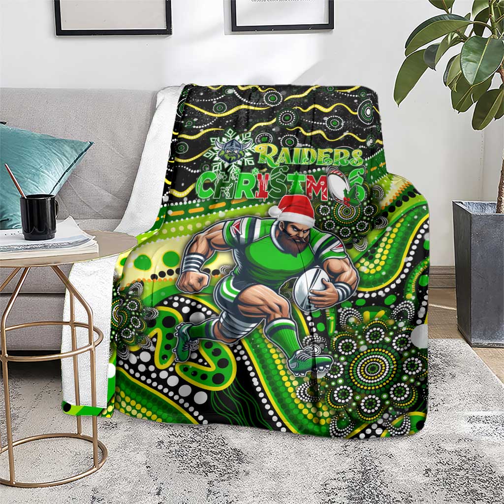 Merry Christmas Raiders Blanket Aboriginal Santa Rugby Mascot - Canberra