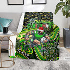 Merry Christmas Raiders Blanket Aboriginal Santa Rugby Mascot - Canberra