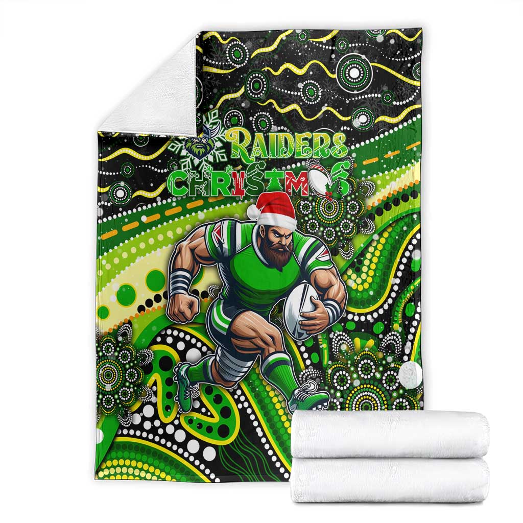 Merry Christmas Raiders Blanket Aboriginal Santa Rugby Mascot - Canberra