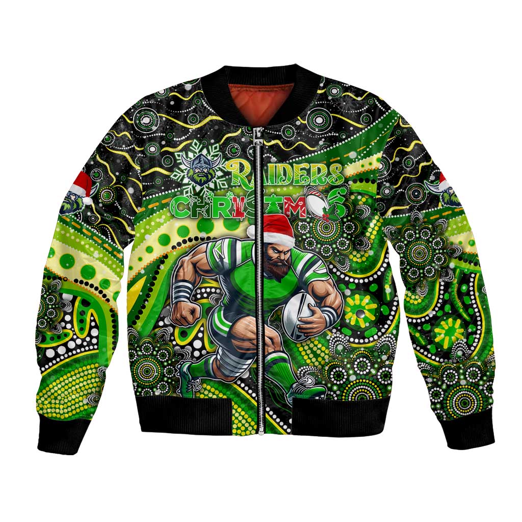 Merry Christmas Raiders Bomber Jacket Aboriginal Santa Rugby Mascot - Canberra