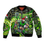 Merry Christmas Raiders Bomber Jacket Aboriginal Santa Rugby Mascot - Canberra