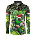 Merry Christmas Raiders Button Sweatshirt Aboriginal Santa Rugby Mascot - Canberra
