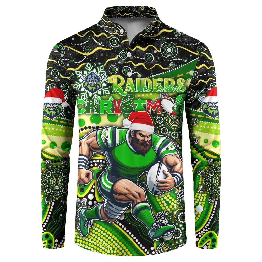 Merry Christmas Raiders Button Sweatshirt Aboriginal Santa Rugby Mascot - Canberra