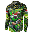 Merry Christmas Raiders Button Sweatshirt Aboriginal Santa Rugby Mascot - Canberra