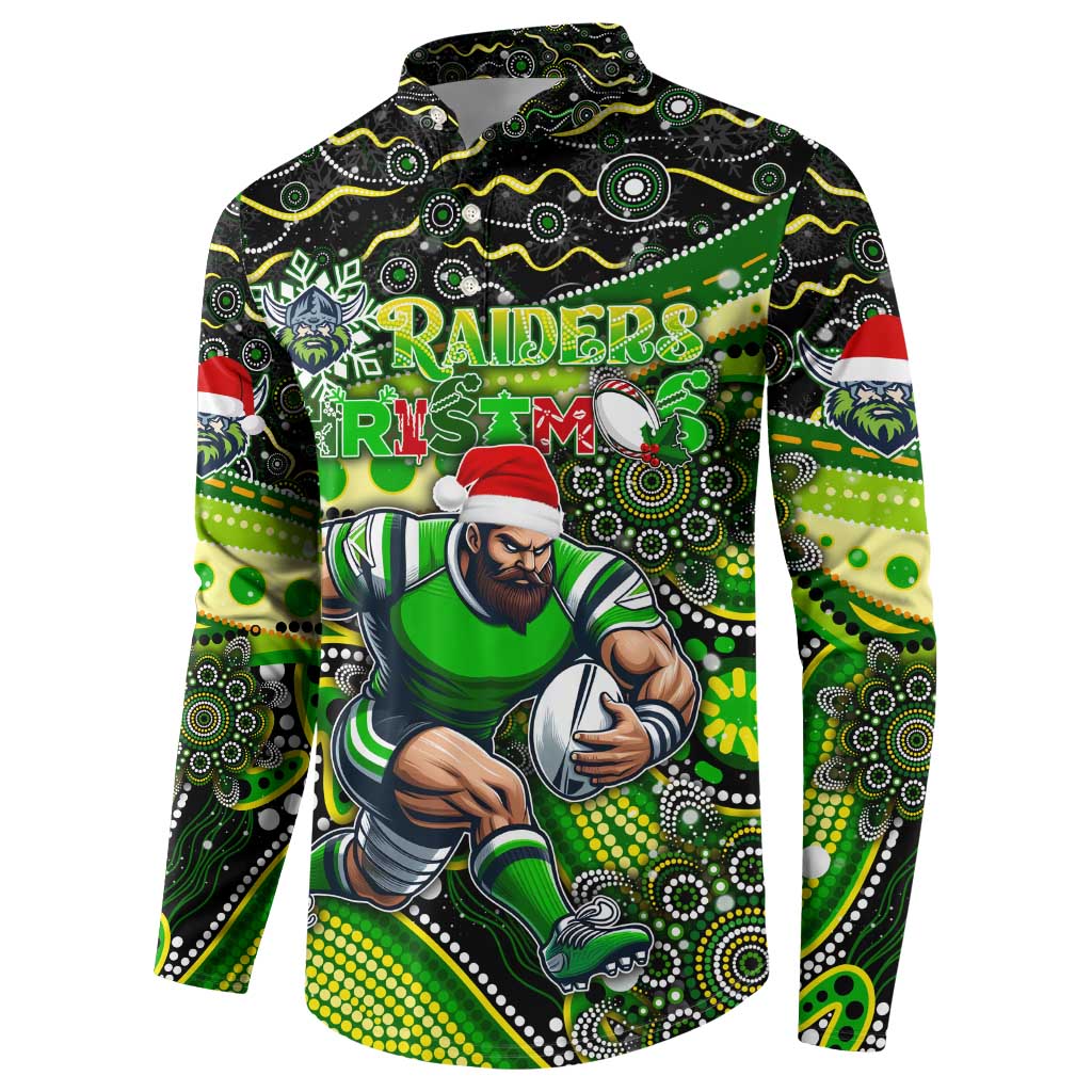 Merry Christmas Raiders Button Sweatshirt Aboriginal Santa Rugby Mascot - Canberra