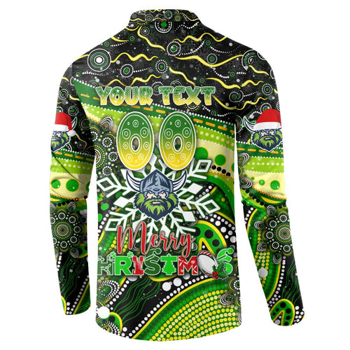 Merry Christmas Raiders Button Sweatshirt Aboriginal Santa Rugby Mascot - Canberra