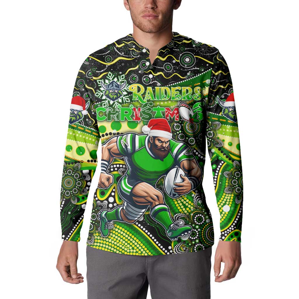 Merry Christmas Raiders Button Sweatshirt Aboriginal Santa Rugby Mascot - Canberra