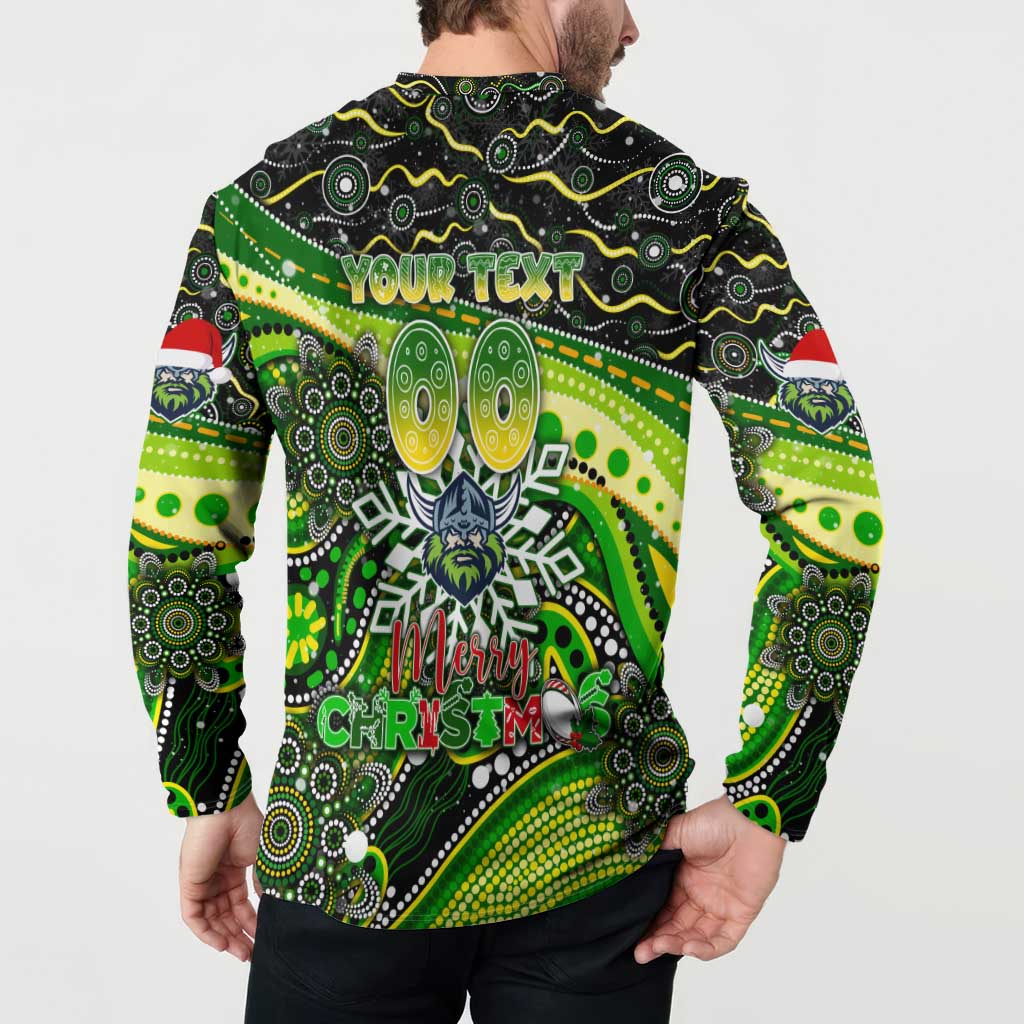 Merry Christmas Raiders Button Sweatshirt Aboriginal Santa Rugby Mascot - Canberra