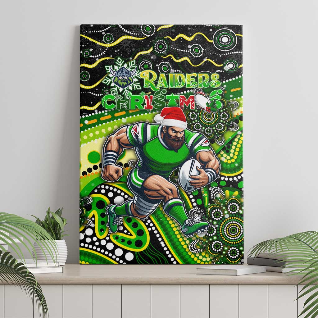 Merry Christmas Raiders Canvas Wall Art Aboriginal Santa Rugby Mascot - Canberra