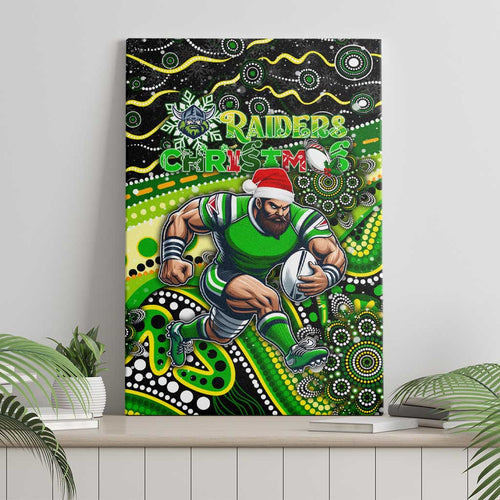 Merry Christmas Raiders Canvas Wall Art Aboriginal Santa Rugby Mascot - Canberra