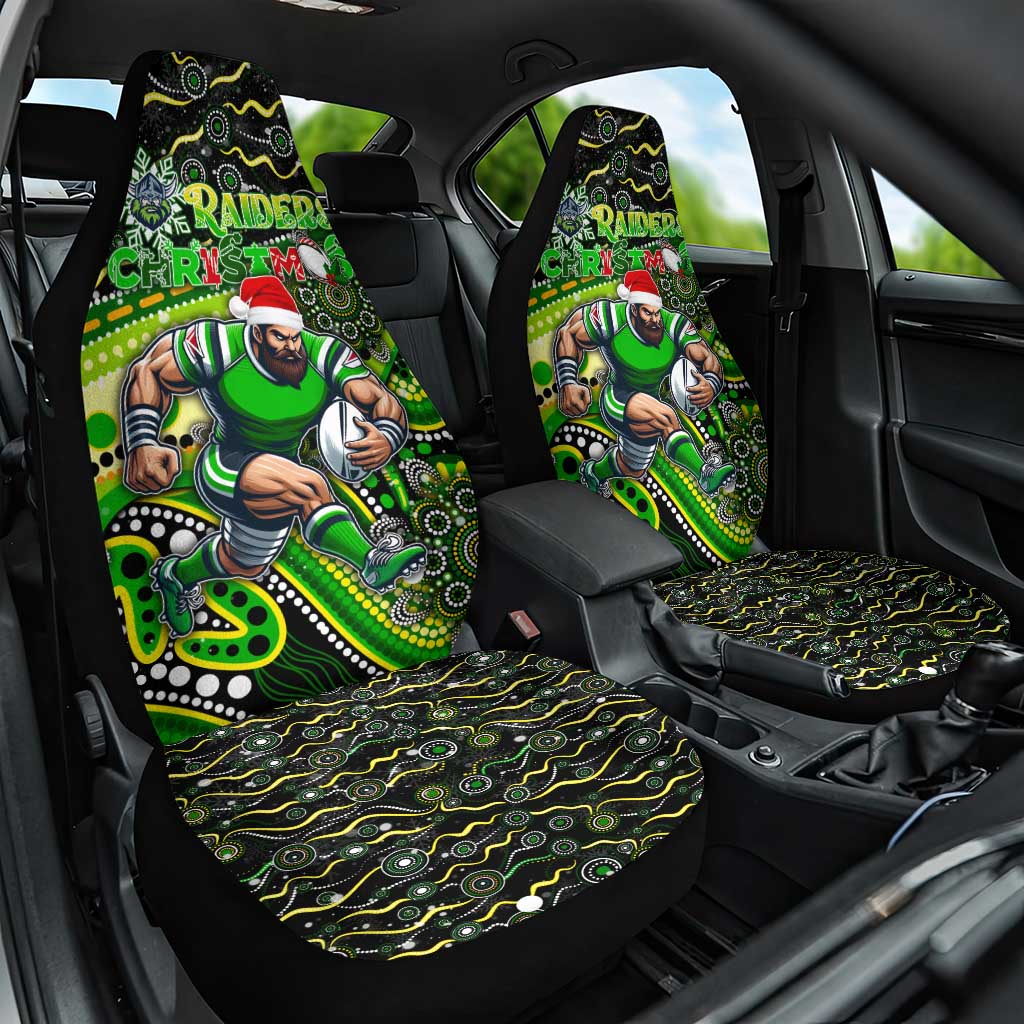 Merry Christmas Raiders Car Seat Cover Aboriginal Santa Rugby Mascot - Canberra