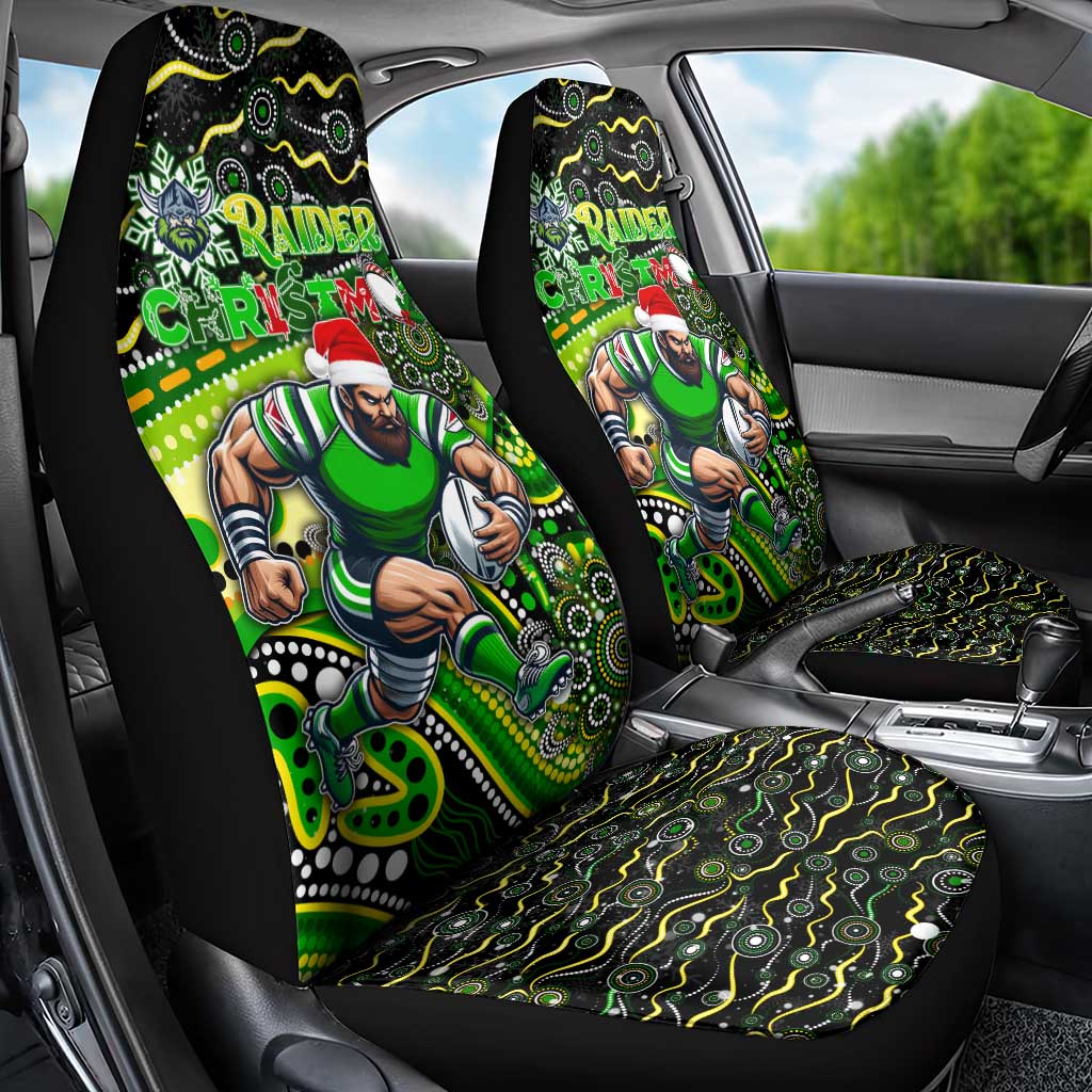 Merry Christmas Raiders Car Seat Cover Aboriginal Santa Rugby Mascot - Canberra