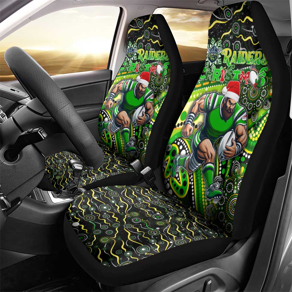 Merry Christmas Raiders Car Seat Cover Aboriginal Santa Rugby Mascot - Canberra