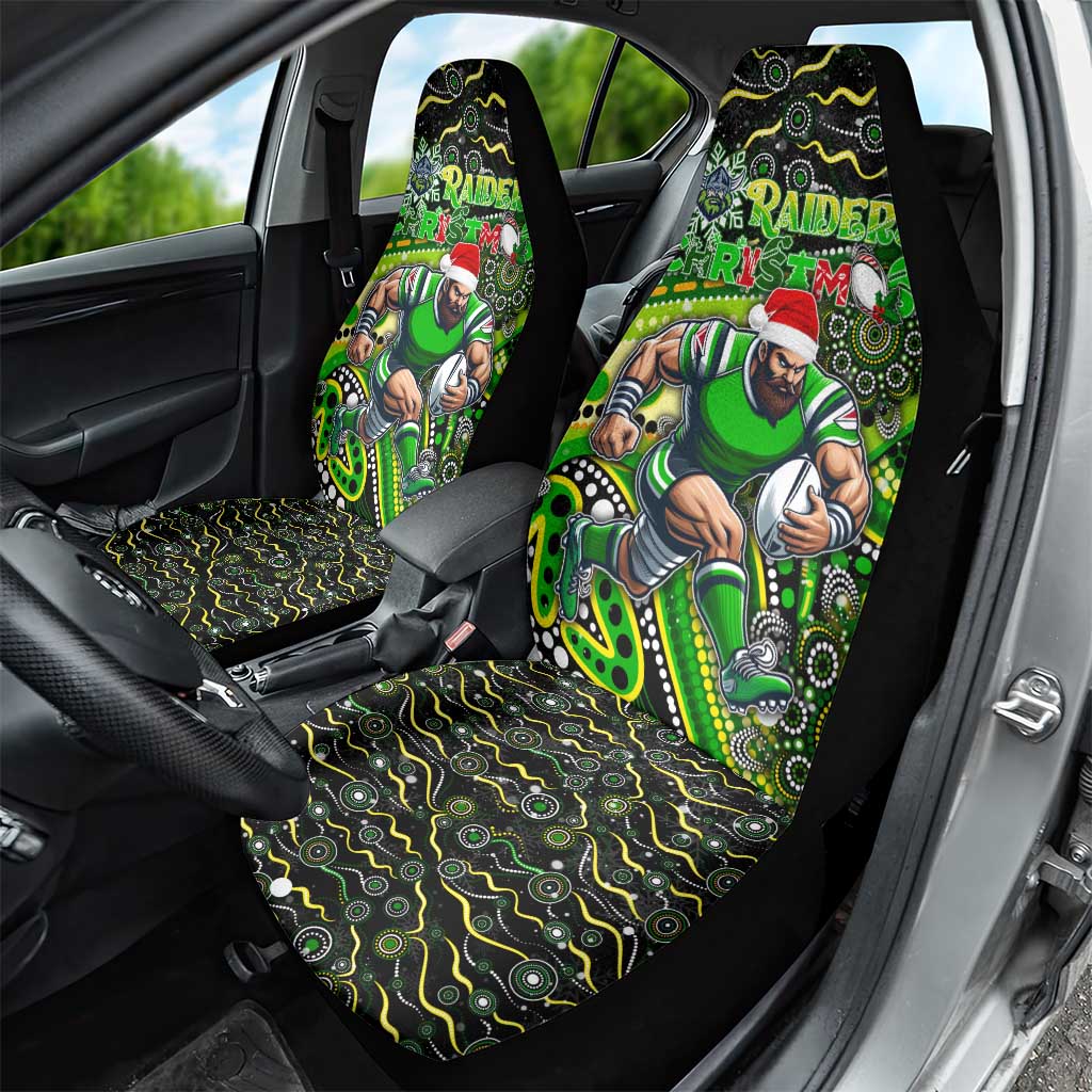 Merry Christmas Raiders Car Seat Cover Aboriginal Santa Rugby Mascot - Canberra