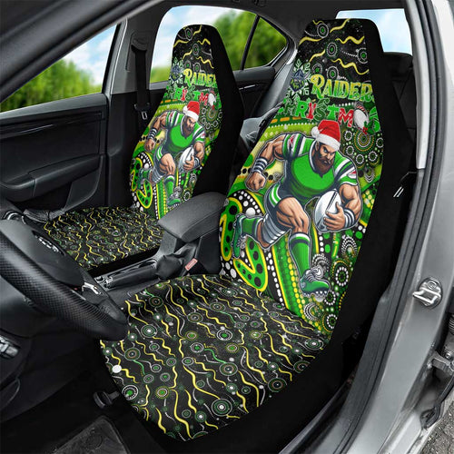 Merry Christmas Raiders Car Seat Cover Aboriginal Santa Rugby Mascot - Canberra