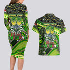 Merry Christmas Raiders Couples Matching Long Sleeve Bodycon Dress and Hawaiian Shirt Aboriginal Santa Rugby Mascot - Canberra