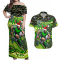 Merry Christmas Raiders Couples Matching Off Shoulder Maxi Dress and Hawaiian Shirt Aboriginal Santa Rugby Mascot - Canberra