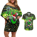 Merry Christmas Raiders Couples Matching Off Shoulder Short Dress and Hawaiian Shirt Aboriginal Santa Rugby Mascot - Canberra