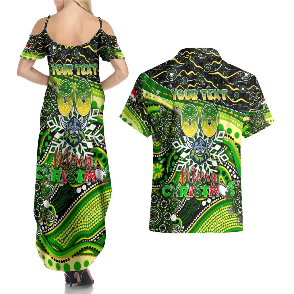 Merry Christmas Raiders Couples Matching Summer Maxi Dress and Hawaiian Shirt Aboriginal Santa Rugby Mascot - Canberra