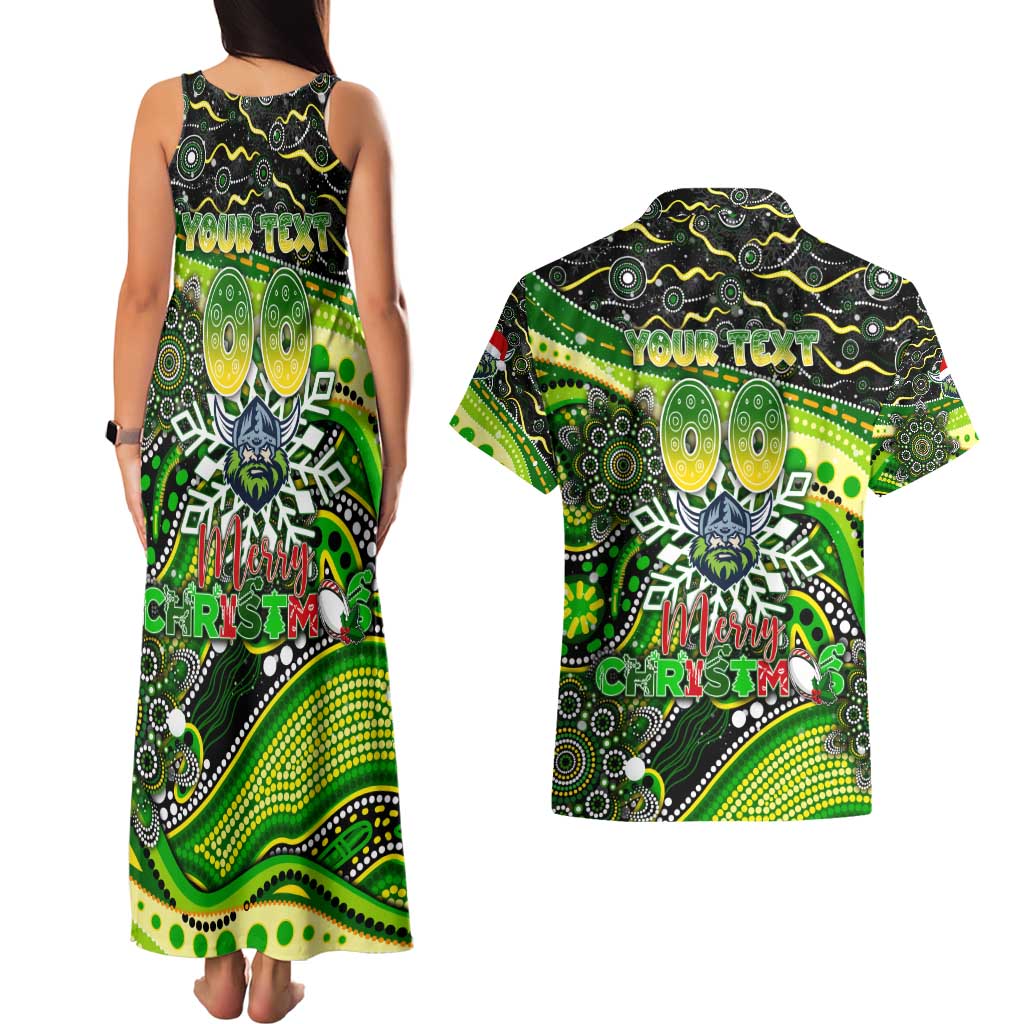 Merry Christmas Raiders Couples Matching Tank Maxi Dress and Hawaiian Shirt Aboriginal Santa Rugby Mascot - Canberra