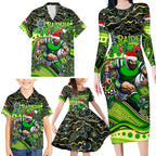 Merry Christmas Raiders Family Matching Long Sleeve Bodycon Dress and Hawaiian Shirt Aboriginal Santa Rugby Mascot - Canberra