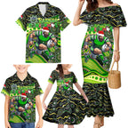 Merry Christmas Raiders Family Matching Mermaid Dress and Hawaiian Shirt Aboriginal Santa Rugby Mascot - Canberra
