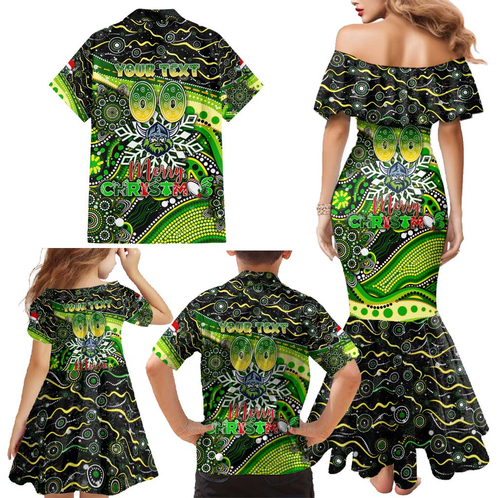 Merry Christmas Raiders Family Matching Mermaid Dress and Hawaiian Shirt Aboriginal Santa Rugby Mascot - Canberra