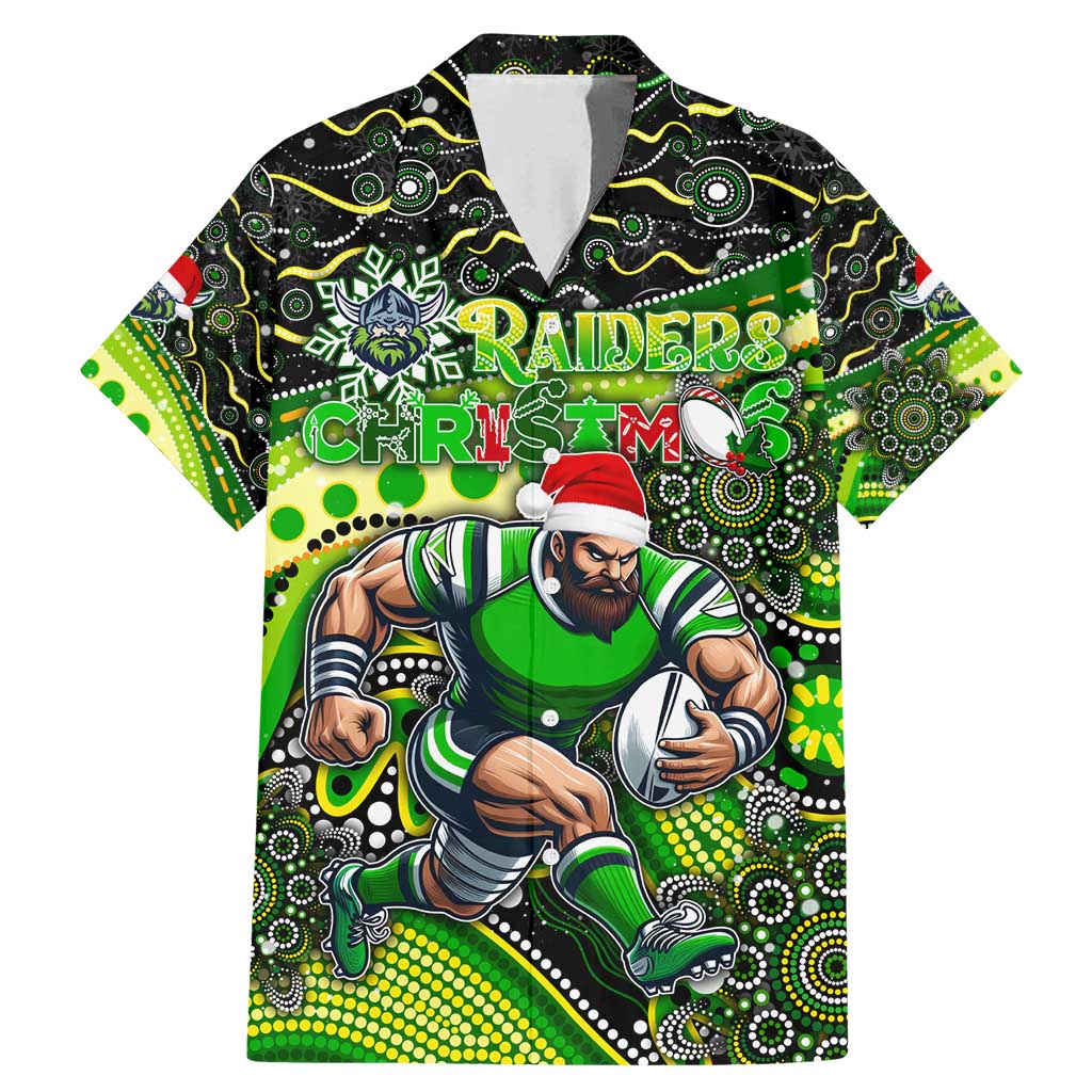 Merry Christmas Raiders Family Matching Mermaid Dress and Hawaiian Shirt Aboriginal Santa Rugby Mascot - Canberra