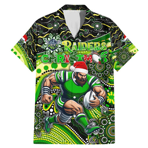 Merry Christmas Raiders Family Matching Mermaid Dress and Hawaiian Shirt Aboriginal Santa Rugby Mascot - Canberra