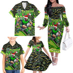 Merry Christmas Raiders Family Matching Off The Shoulder Long Sleeve Dress and Hawaiian Shirt Aboriginal Santa Rugby Mascot - Canberra